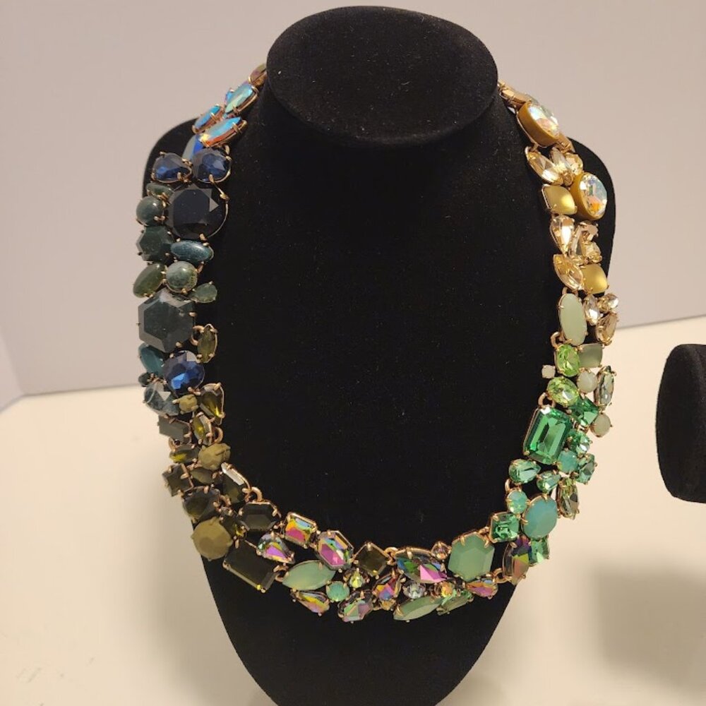 J. Crew Rare Multi-Colored Ombré Crystal Cluster Necklace and Matching Bracelet - Picture 3 of 10
